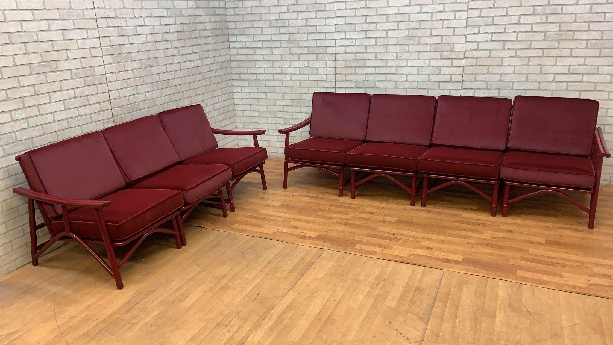 Vintage Midcentury Asian Style 7 Piece Modular Sectional Sofa Set by John Wiser For Sale 8