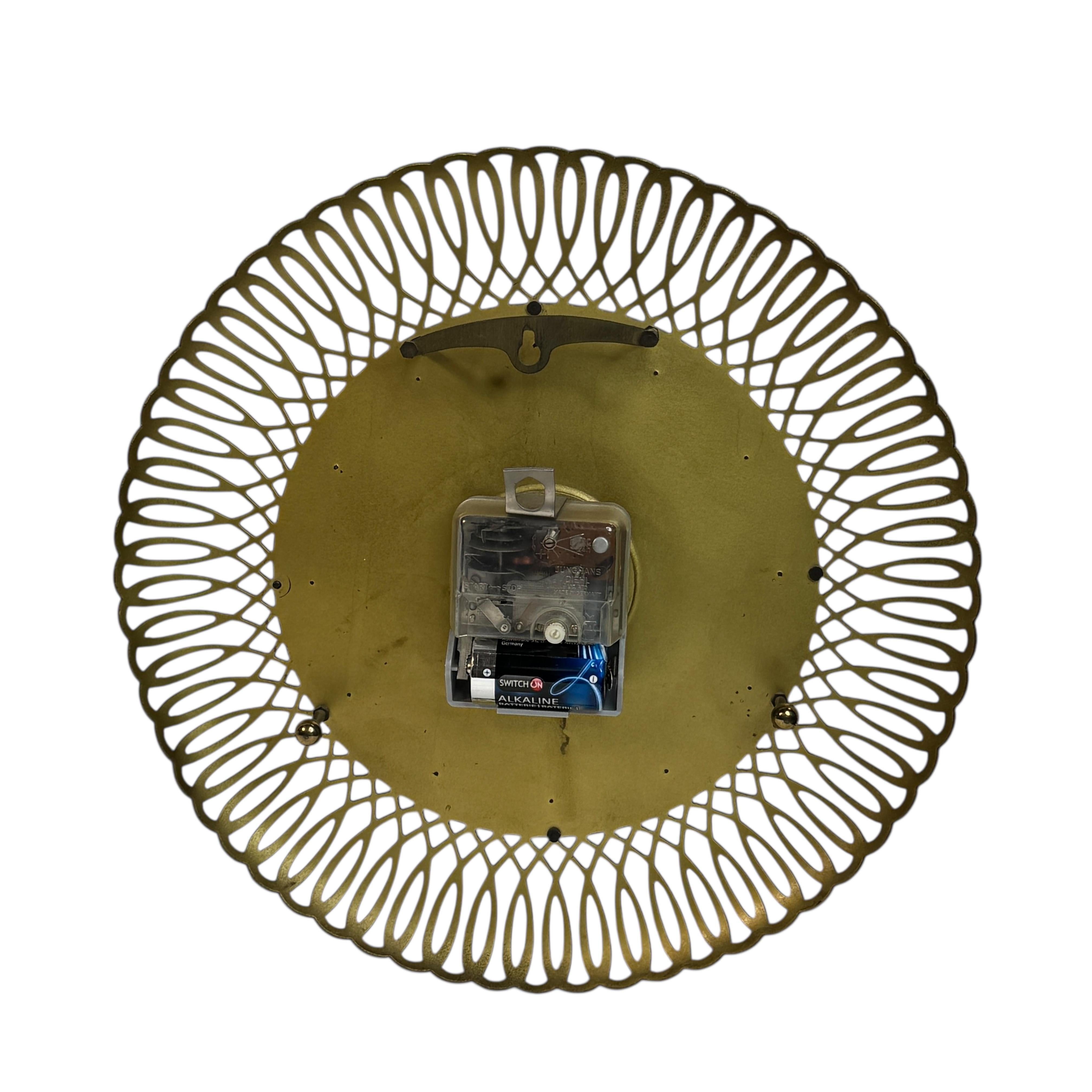Mid-20th Century Vintage Mid-Century Atlanta Sunburst Starburst Brass Wall Clock For Sale