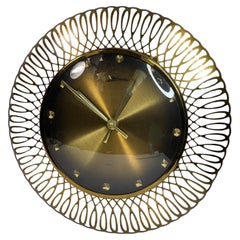Vintage Mid-Century Atlanta Sunburst Starburst Brass Wall Clock