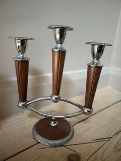 Vintage Mid-Century Atomic Candelabra Candle Stick 3-Column Chrome Veneer