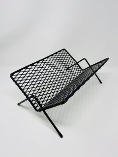 Vintage Mid-Century Atomic Wire Mesh Black Table Top Book Shelf