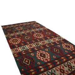Vintage Mid-Century Azerbaijan Green and Red Wool Kilim Rug Beige by Rug & Kilim