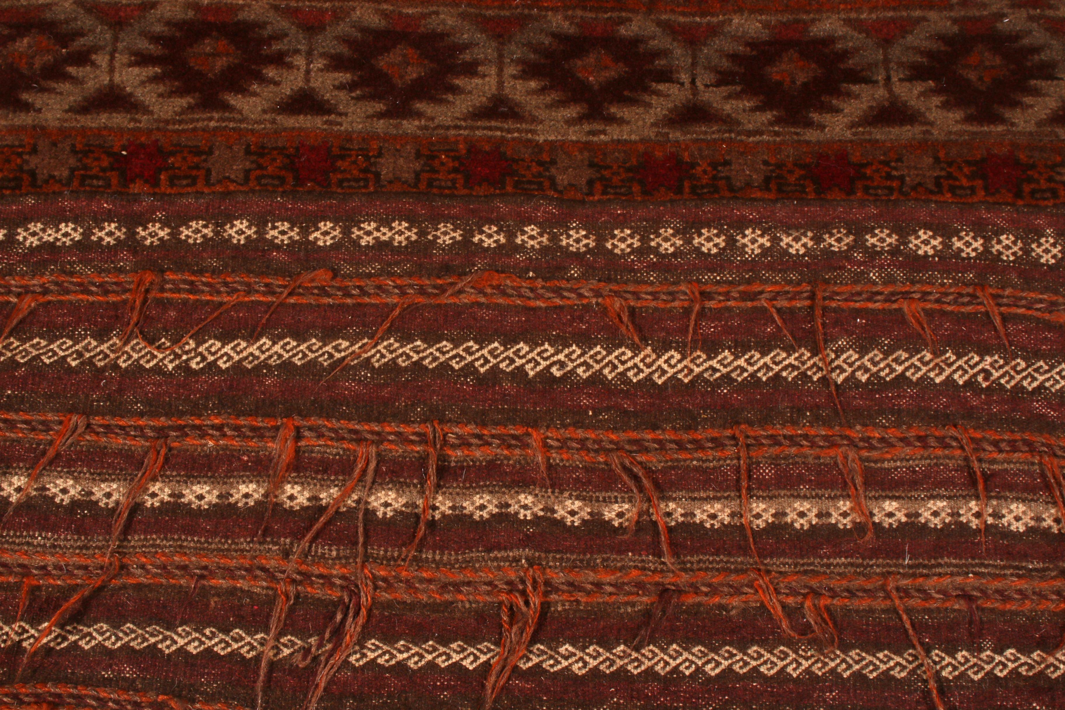 Tribal Vintage Midcentury Baluch Brown and Red Wool Persian Rug by Rug & Kilim
