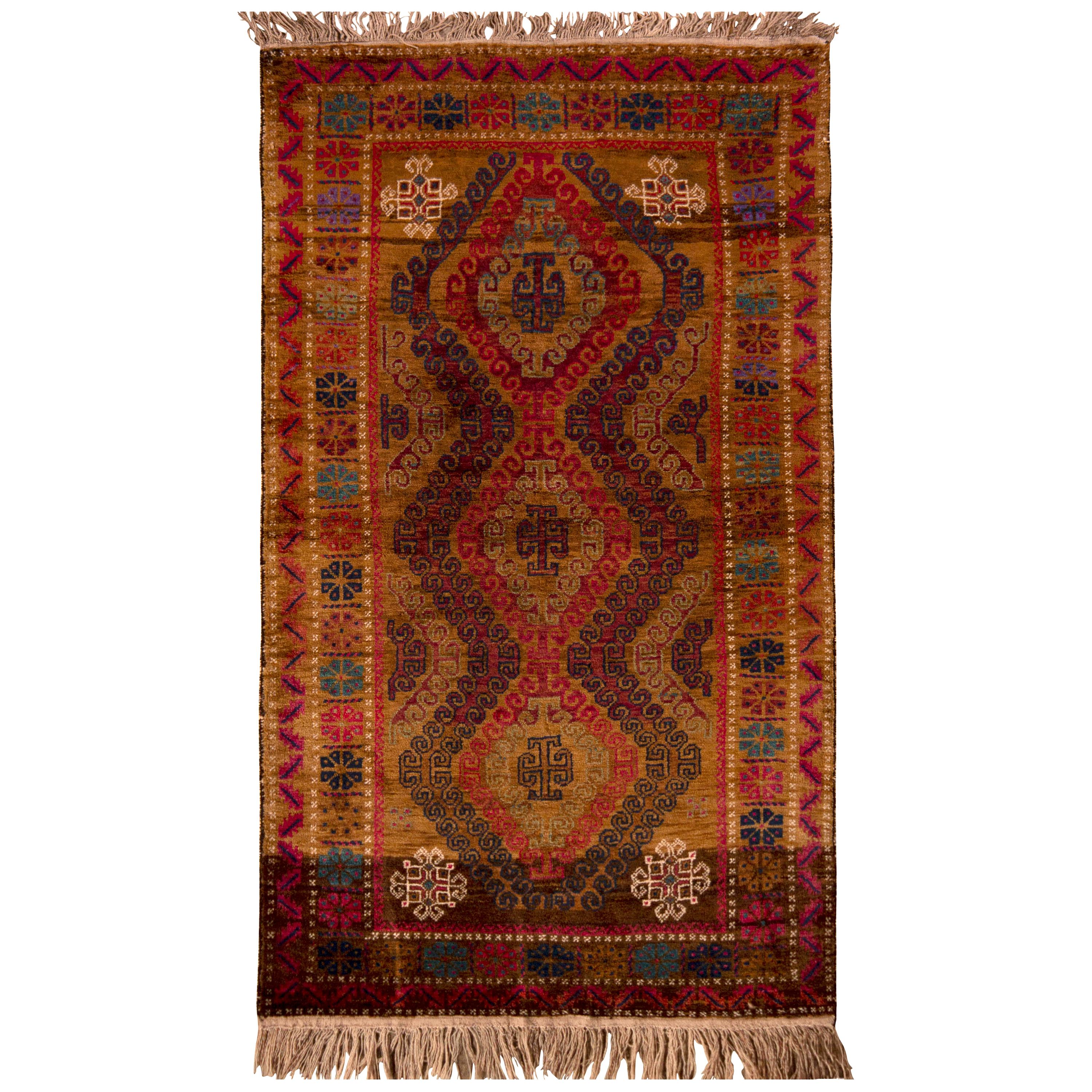 Vintage Midcentury Baluch Geometric Multi-Color Wool Rug by Rug & Kilim