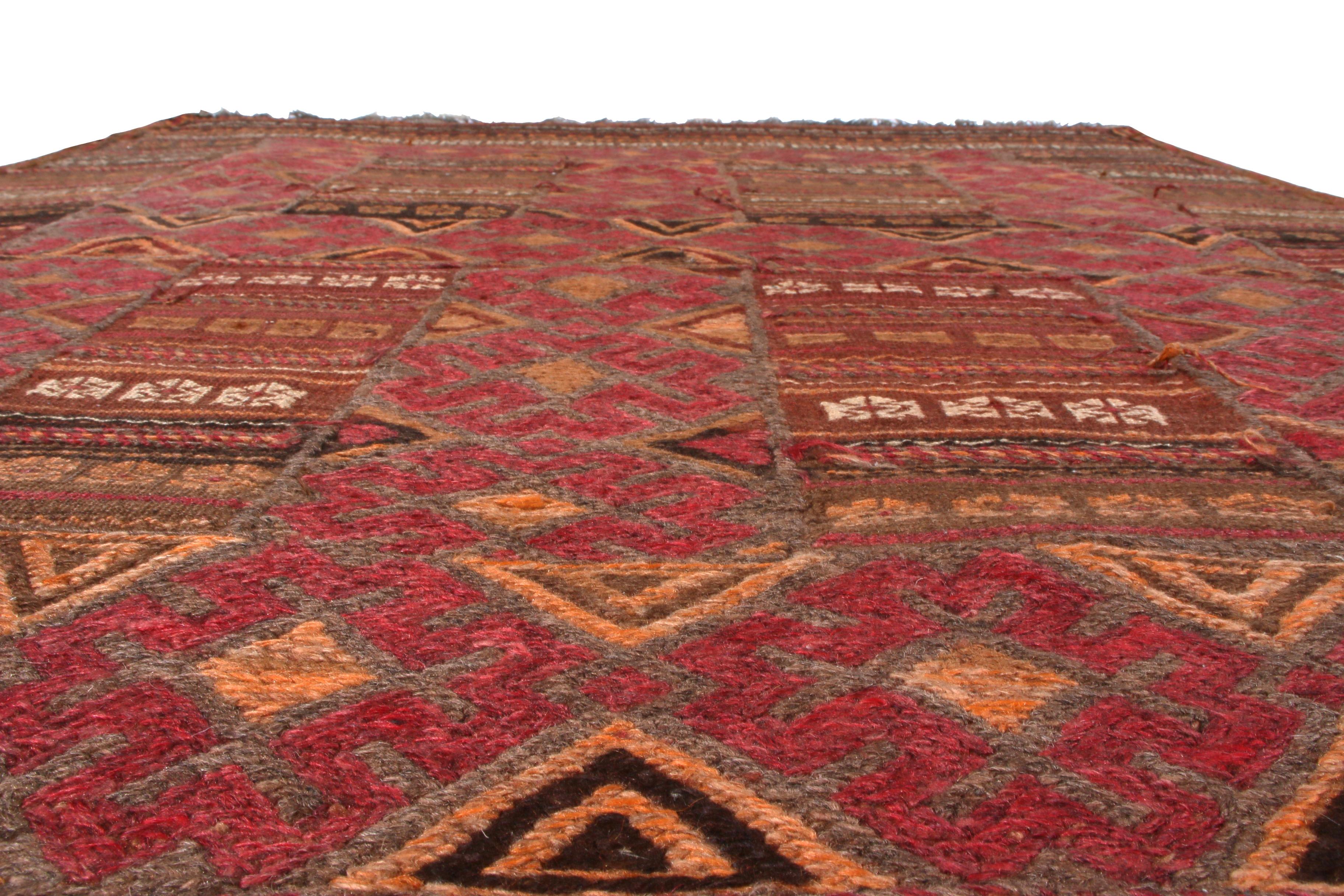 Tribal Vintage Midcentury Baluch Geometric Red & Brown Persian Wool Rug by Rug & Kilim For Sale