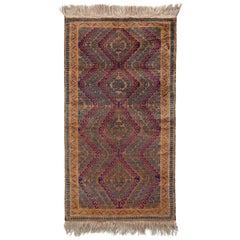 Vintage Midcentury Baluch Runner, Brown and Blue Persian Rug