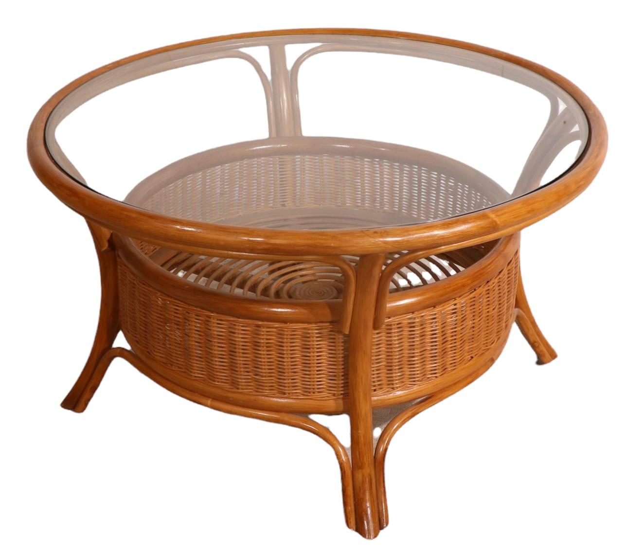 Vintage Mid Century Bamboo and Glass Coffee Table For Sale 8