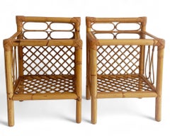 Mid-Century Pair of Bamboo and Rattan Nightstands or Side-Tables, Spain, 1970s