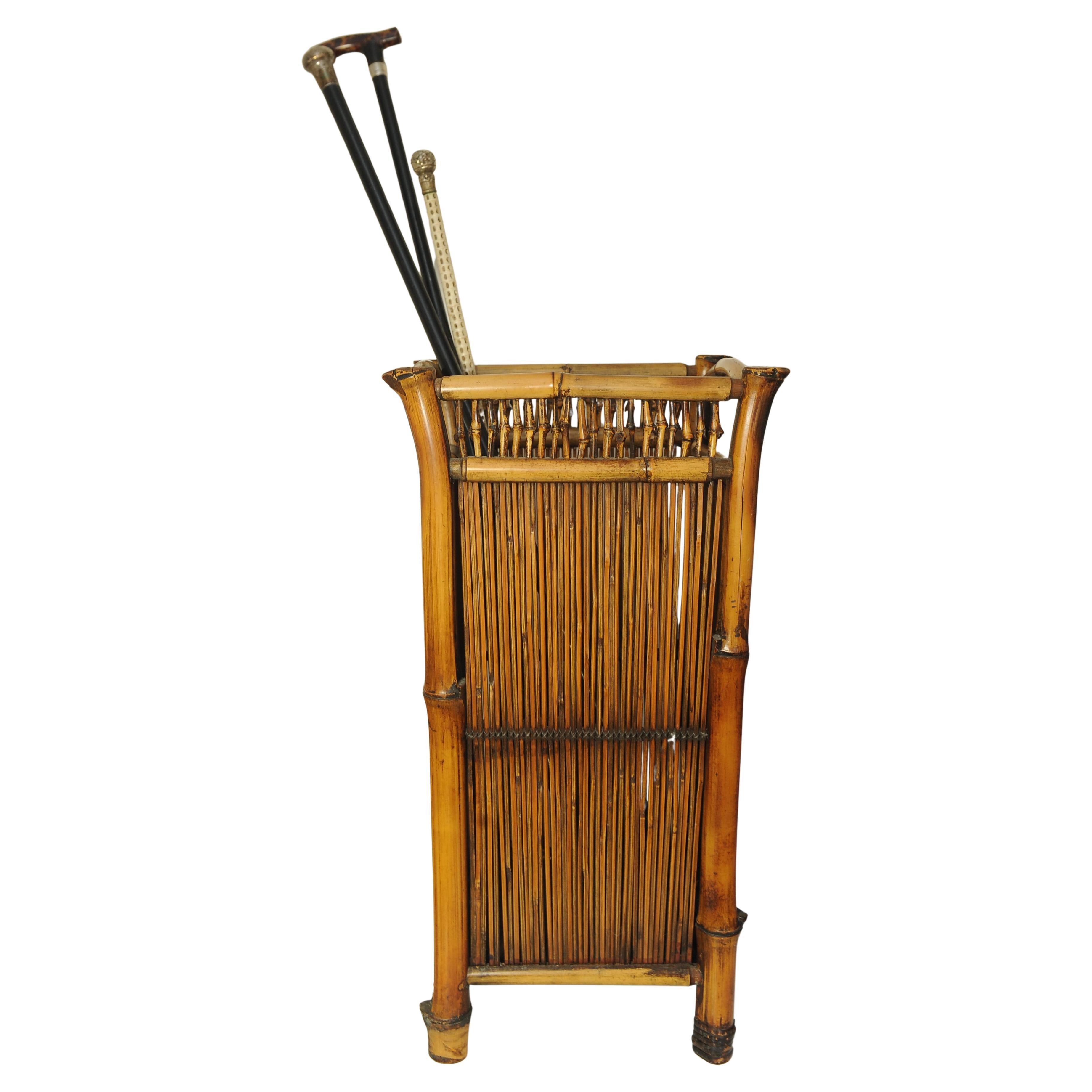 Vintage Mid-Century Bamboo Hallway Chinoiserie Stick Stand Ideal For Canes, Walking Sticks, Umbrellas  
