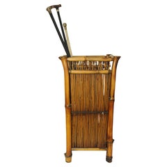 Vintage Mid-Century Bamboo Hallway Chinoiserie Stick Stand For Canes, Umbrellas