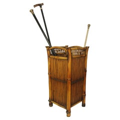 Vintage Mid-Century Bamboo Hallway Chinoiserie Stick Stand For Canes, Umbrellas