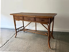 Vintage Mid-century bamboo rattan console table / writing table / desk