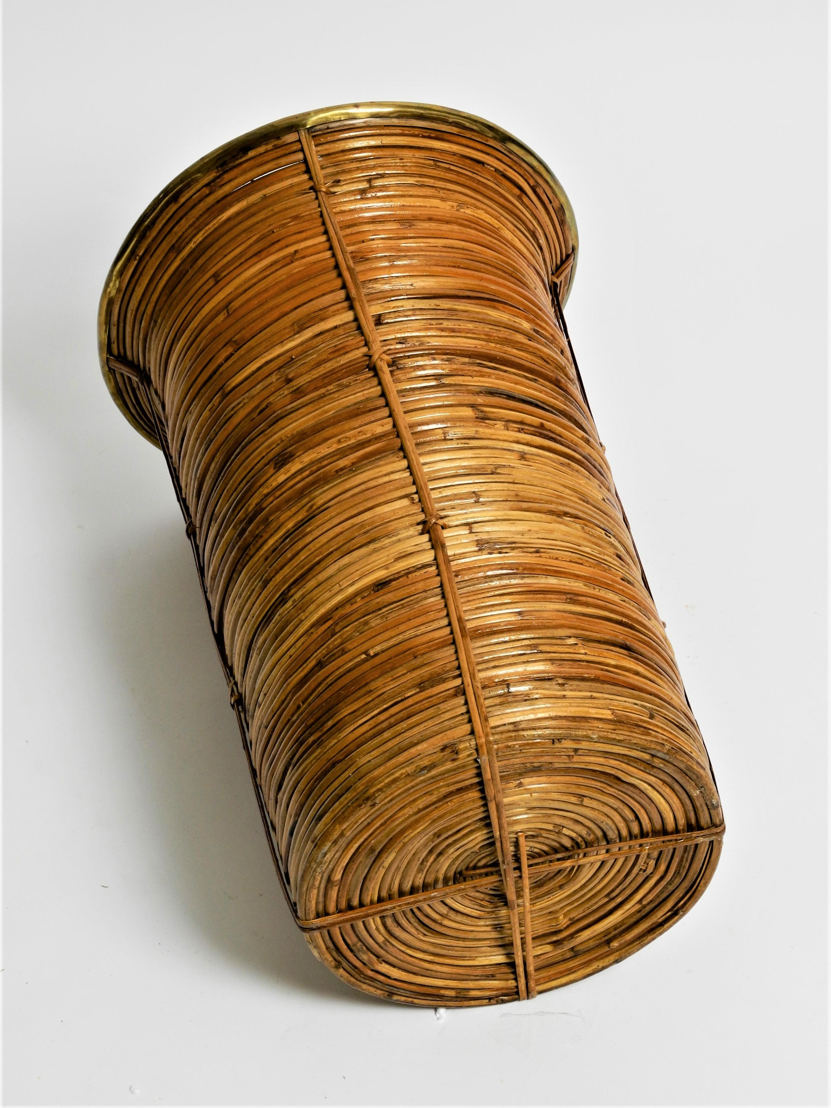 Mid-Century Bamboo Waste Paper Basket or Umbrella Stand Crespi, Italy, 1970s 5