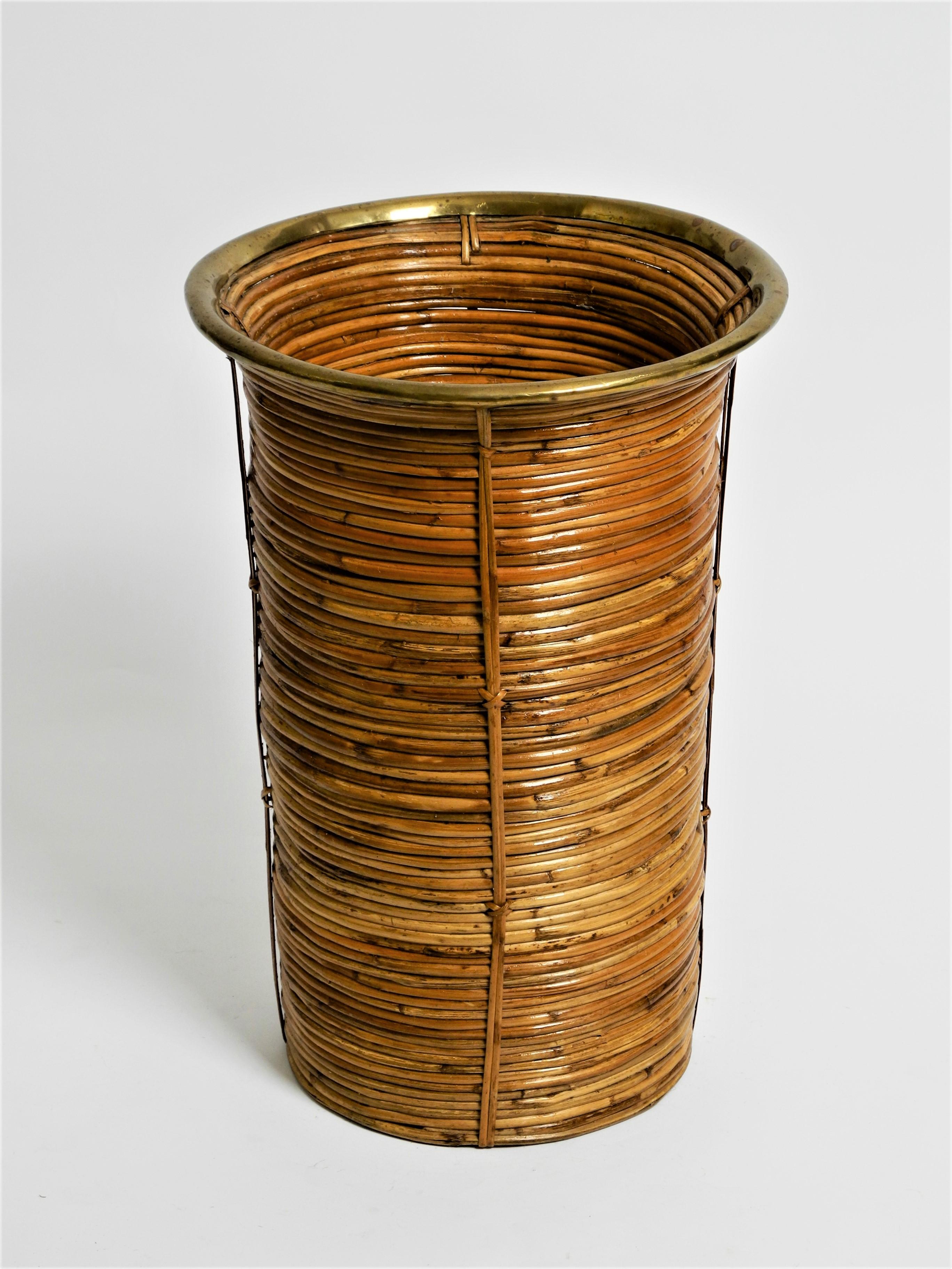 Mid-Century Modern Mid-Century Bamboo Waste Paper Basket or Umbrella Stand Crespi, Italy, 1970s