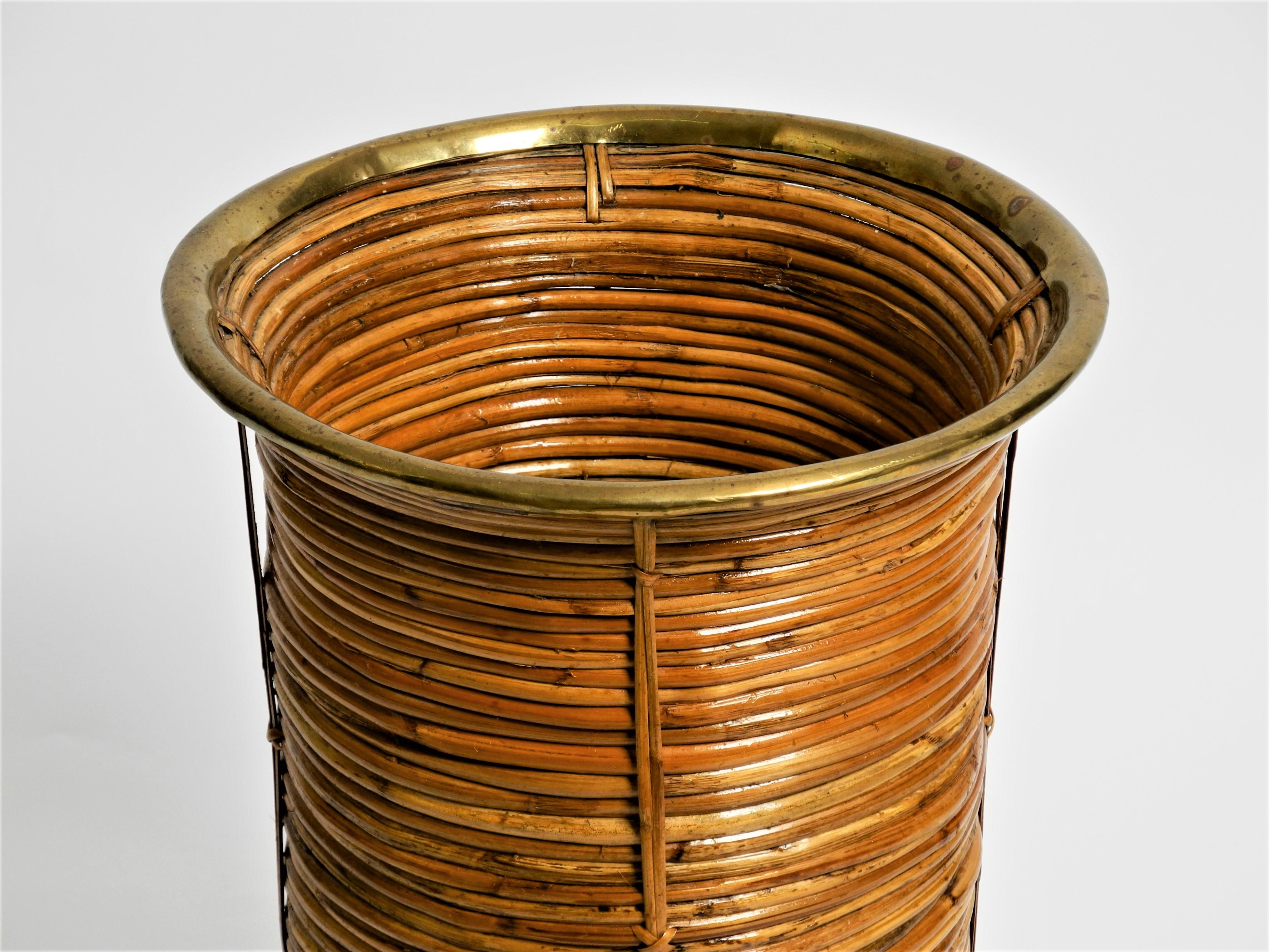 Italian Mid-Century Bamboo Waste Paper Basket or Umbrella Stand Crespi, Italy, 1970s
