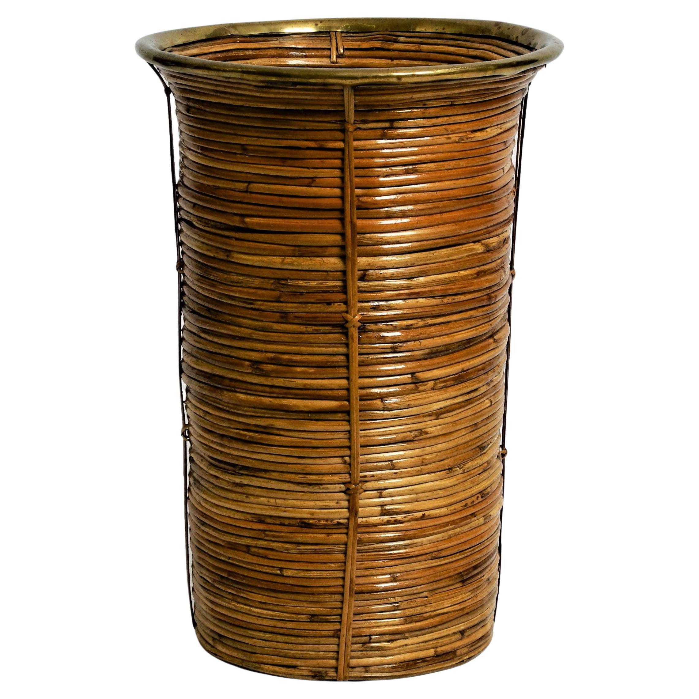 Mid-Century Bamboo Waste Paper Basket or Umbrella Stand Crespi, Italy, 1970s