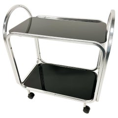 Vintage Mid-Century Bar Cart with Black Glass, 1970s