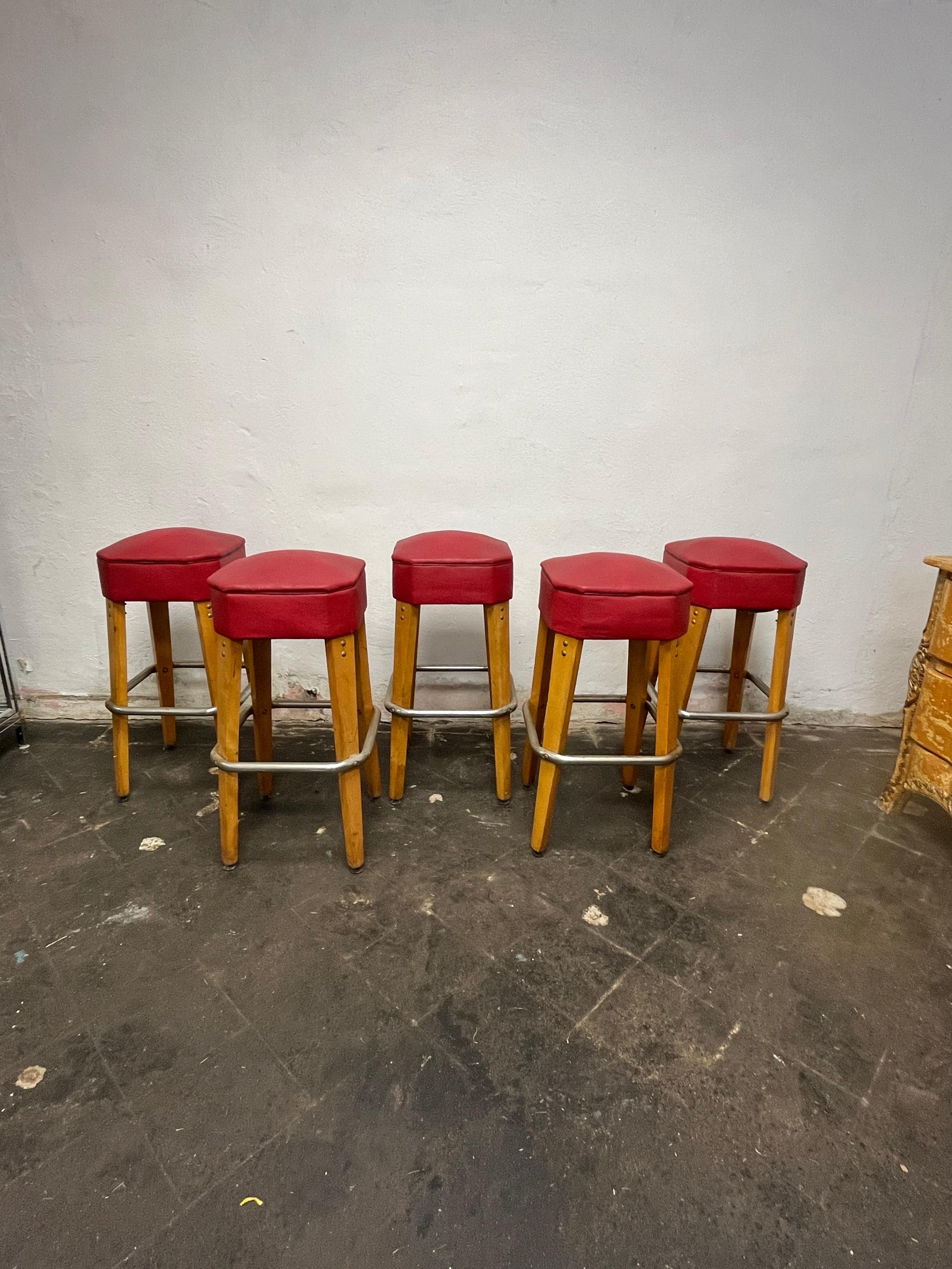 North American Vintage Mid Century Bar Stools Birch Knife Leg