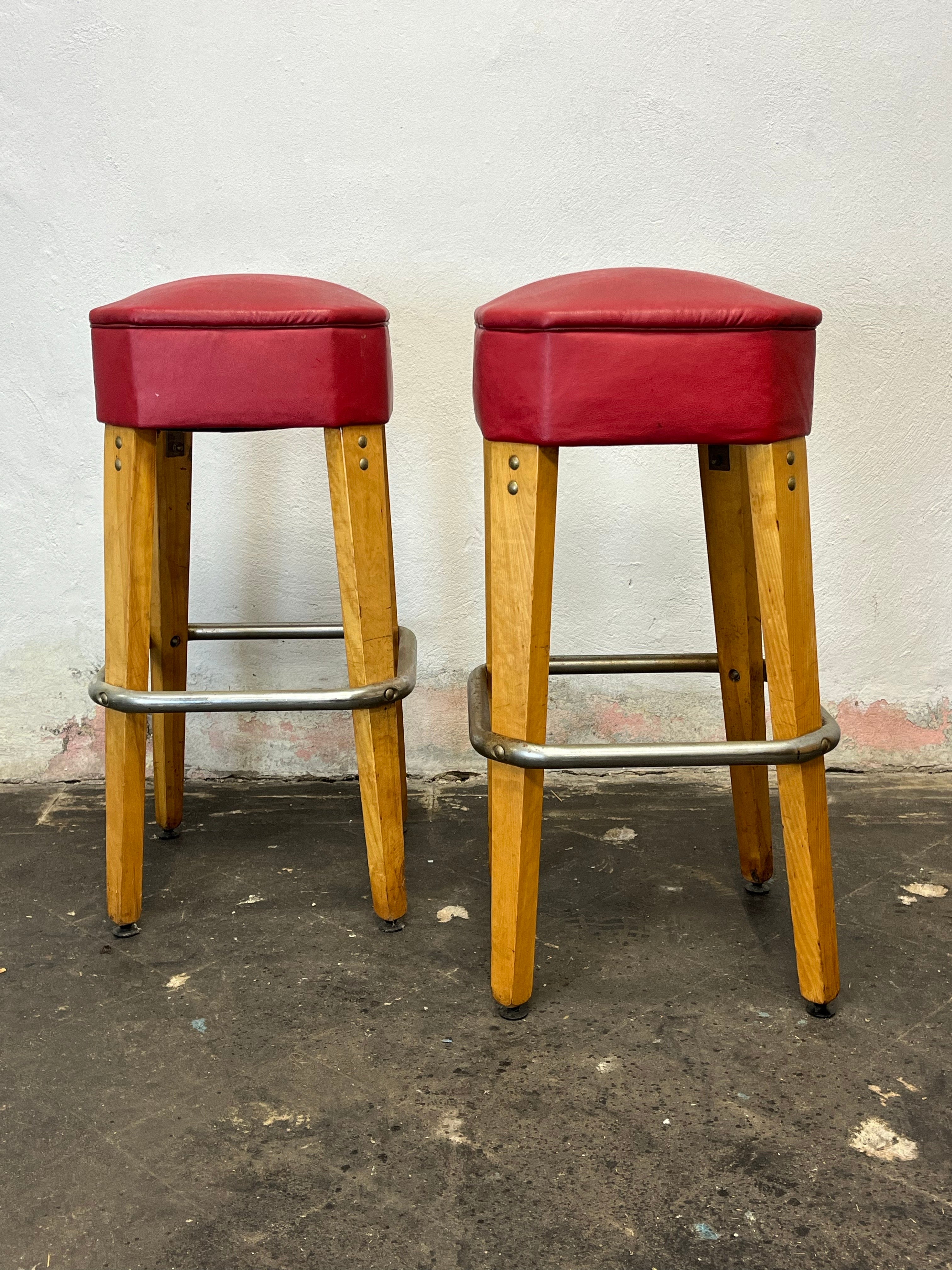 Mid-Century Modern Vintage Mid Century Bar Stools Birch Knife Leg For Sale
