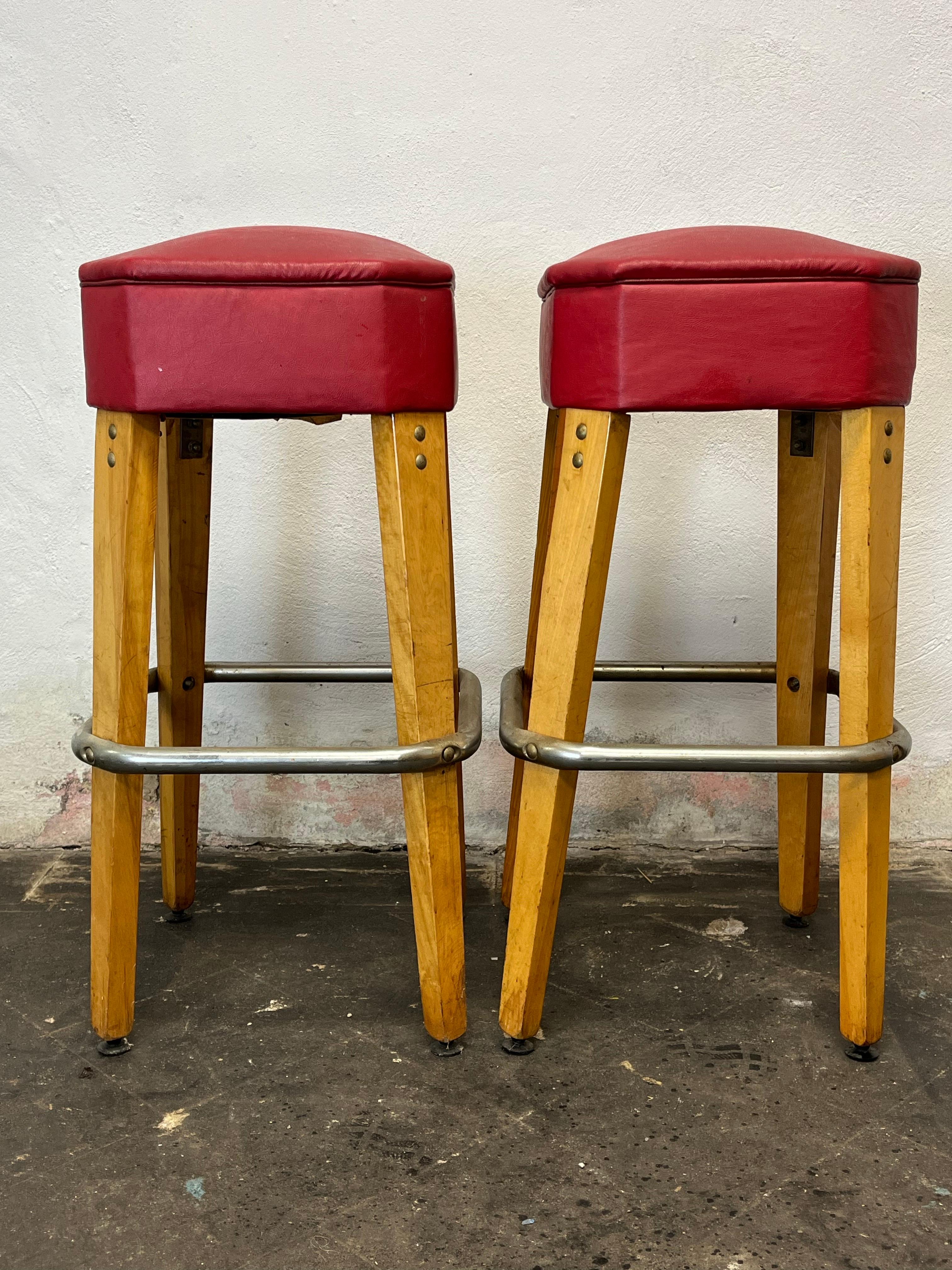 American Vintage Mid Century Bar Stools Birch Knife Leg For Sale