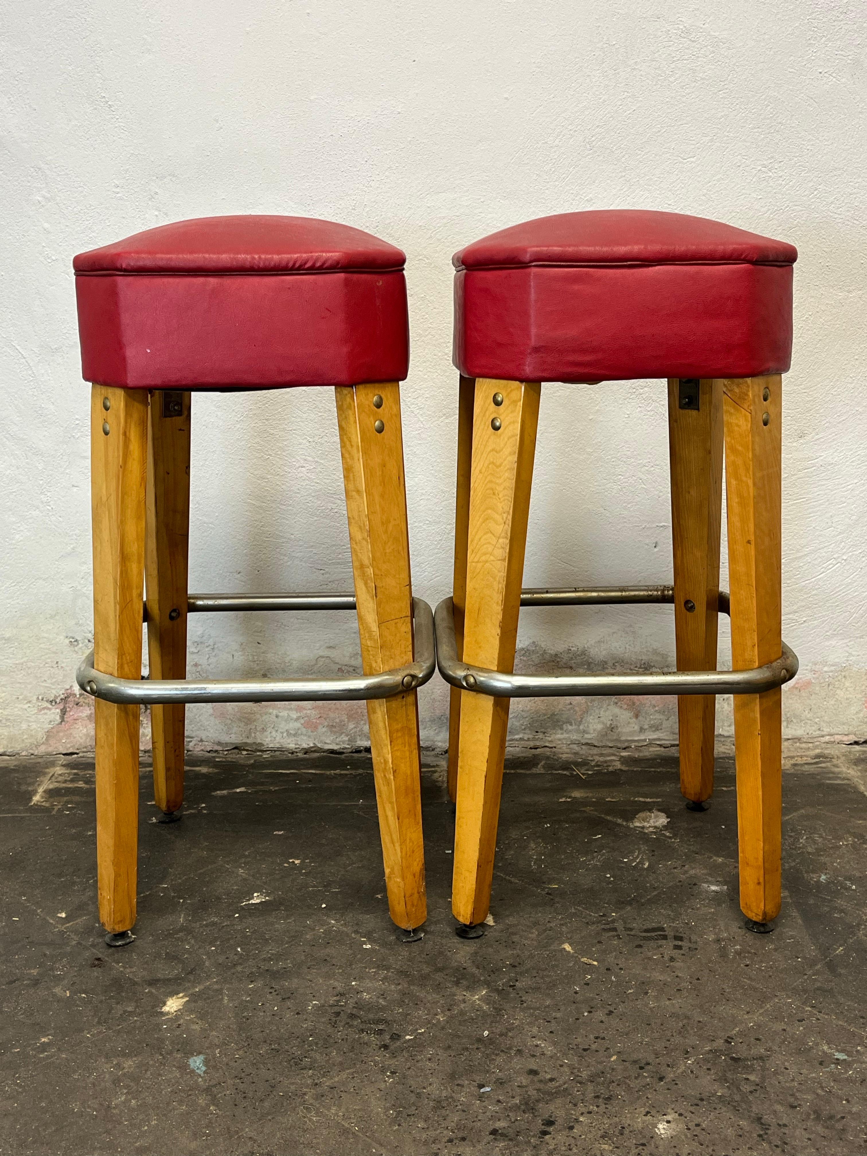 Vintage Mid Century Bar Stools Birch Knife Leg In Good Condition For Sale In W Allenhurst, NJ