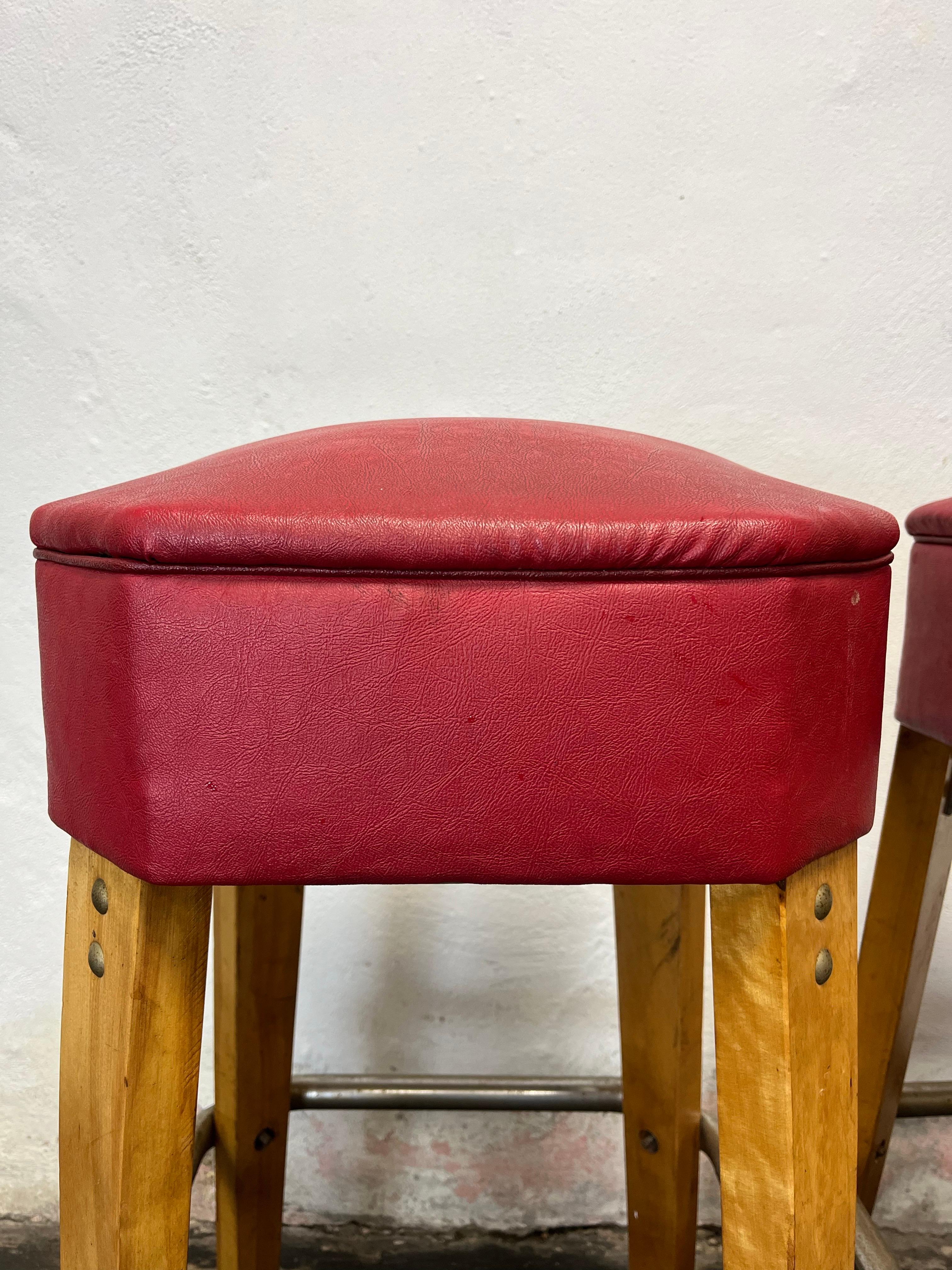 Steel Vintage Mid Century Bar Stools Birch Knife Leg For Sale