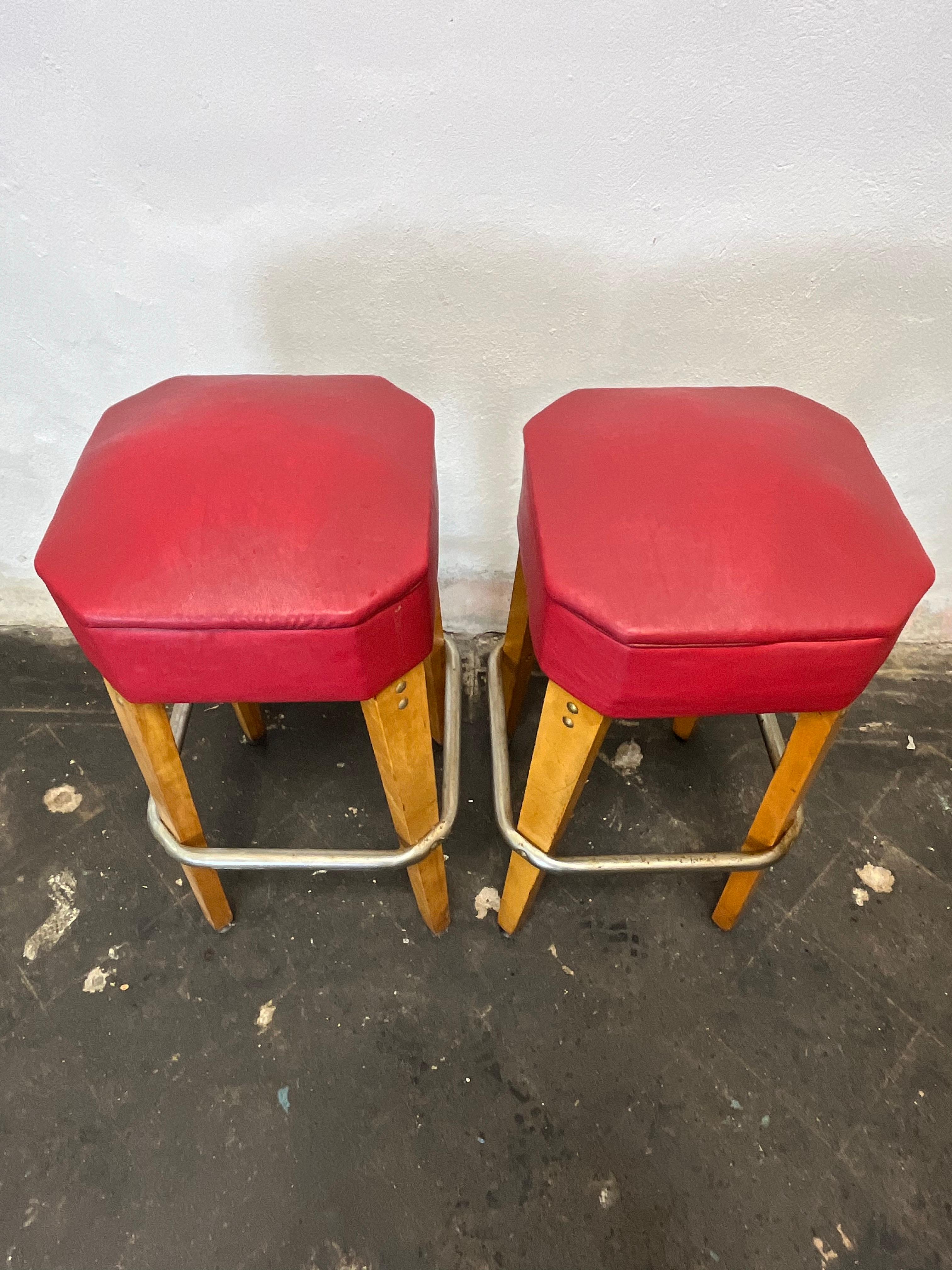 Vintage Mid Century Bar Stools Birch Knife Leg For Sale 2