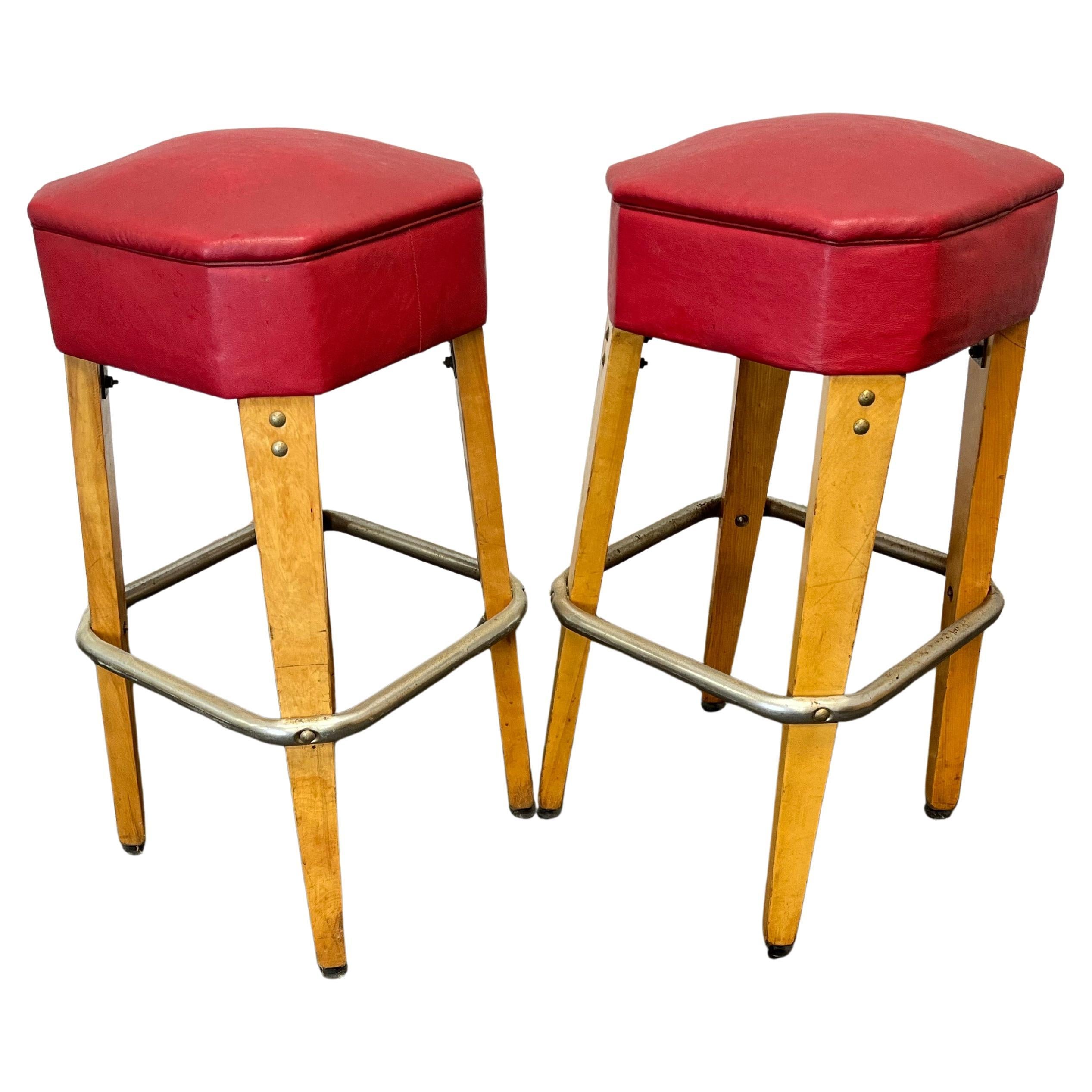 Vintage Mid Century Bar Stools Birch Knife Leg For Sale