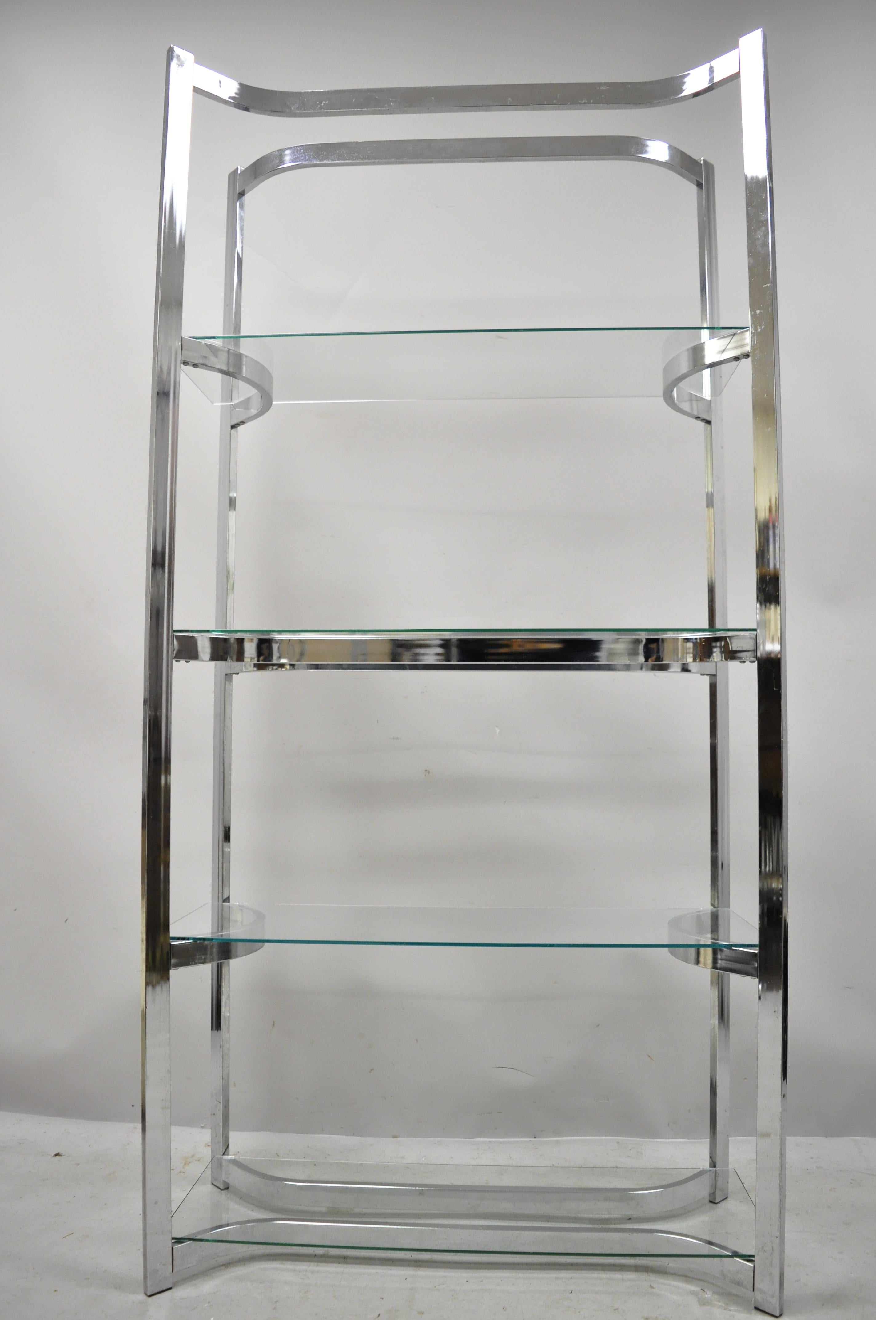 Vintage Midcentury Baughman Sculptural Chrome and Glass Étagère Bookcase Shelf 2