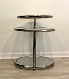 Vintage Mid Century Baughman Style Tubular Chrome 3 Tier Swivel Top Side Table