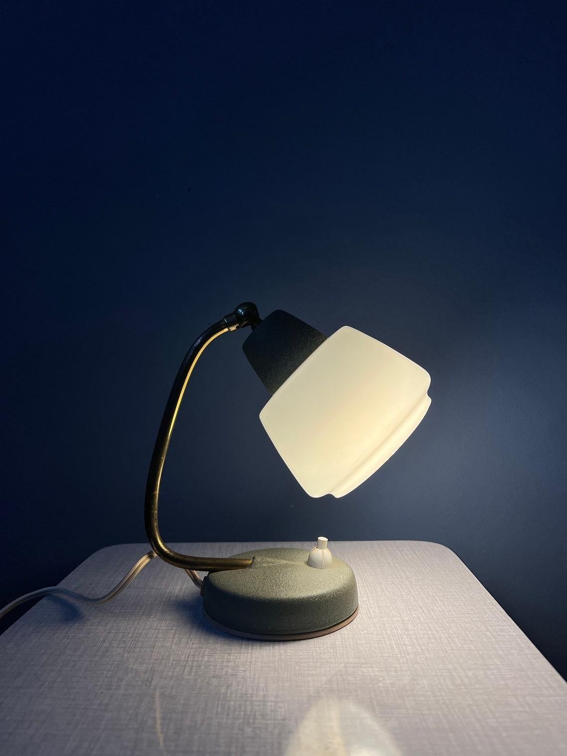 Glass Vintage Mid Century Bedside Table Lamp, 1970s For Sale
