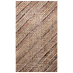 Vintage Midcentury Beige-Brown and Pastel Geometric Wool Rug