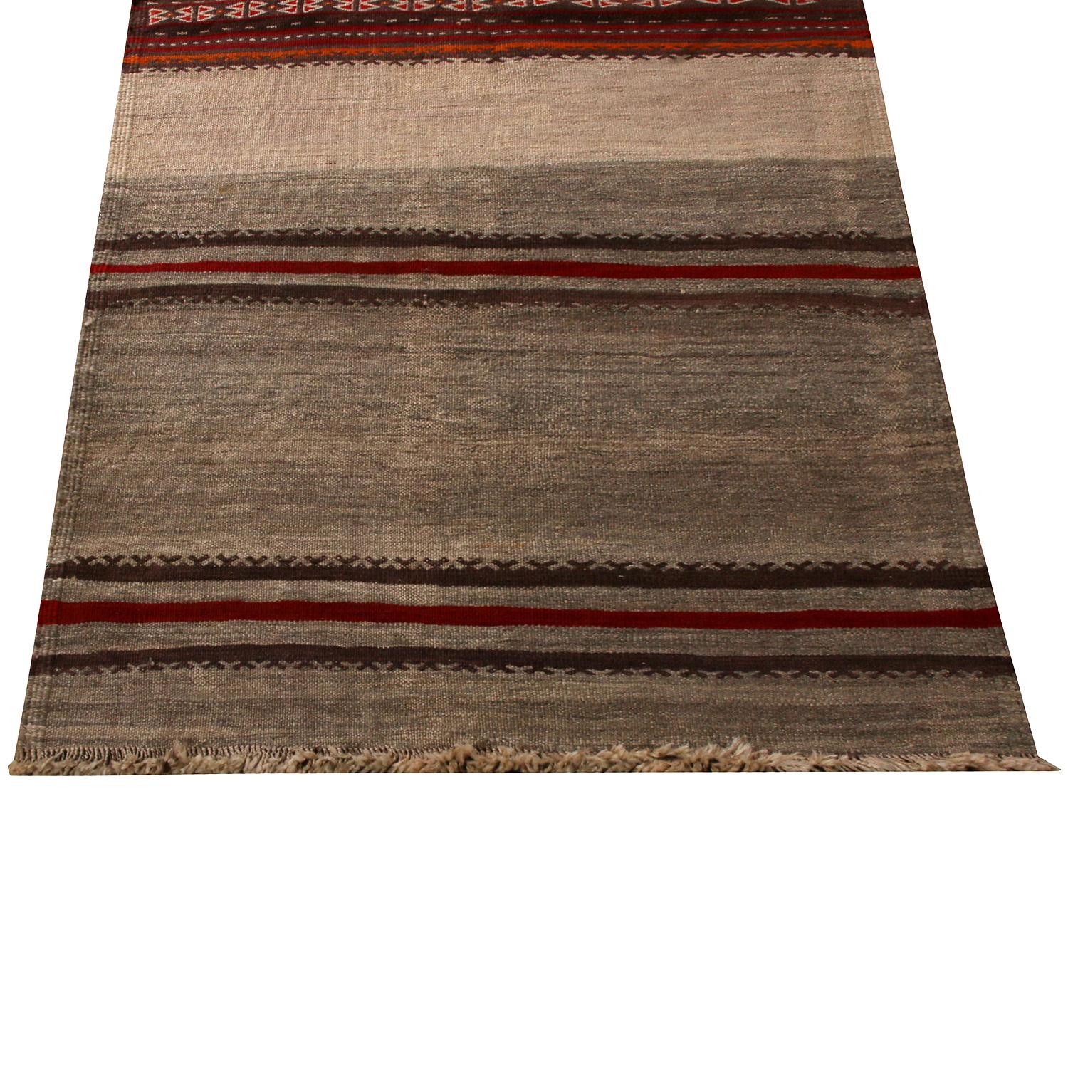 Hand-Woven Vintage Beige Brown and Red Wool Kalat Persian Kilim Runner by Rug & Kilim For Sale