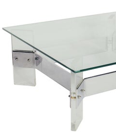 Vintage Midcentury Belgian Lucite Steel Coffee Table with Glass Top