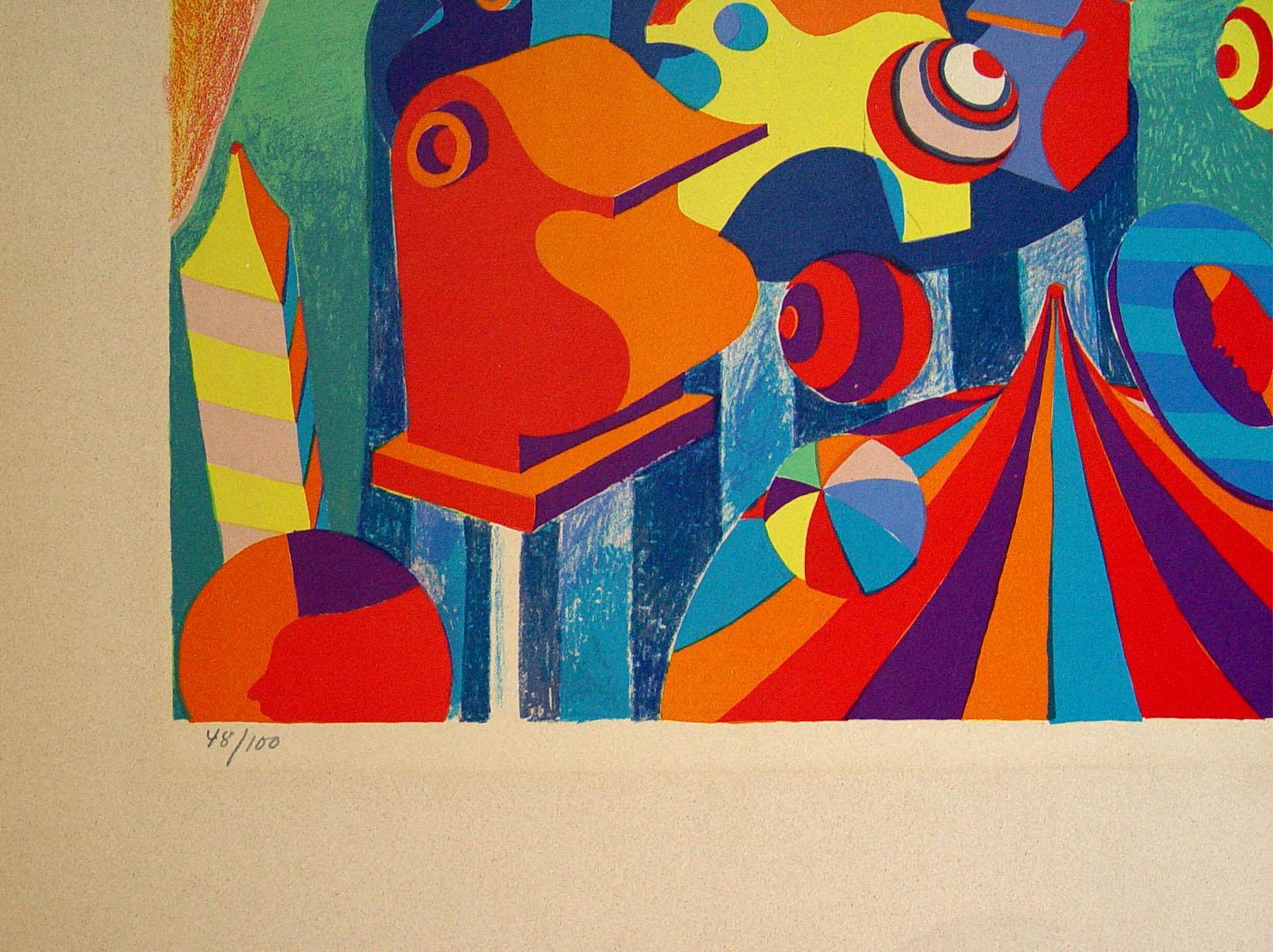 Modern Vintage Mid Century Bent Karl Jacobsen Vintage Abstract Circus Print For Sale