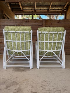 Vintage Mid-Century Bent Rattan Lounge Chairs-Quadrille China Seas Upholstery