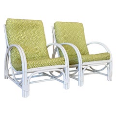 Vintage Mid-Century Bent Rattan Lounge Chairs-Quadrille China Seas Upholstery