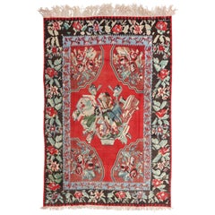 Vintage Mid-Century Bessarabian Kilim Rot Floral Flachgewebe Teppich Raumgröße
