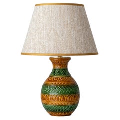 Vintage Mid-Century Bitossi-Style Ceramic Table Lamp, Green and Ochre, 1960-70s