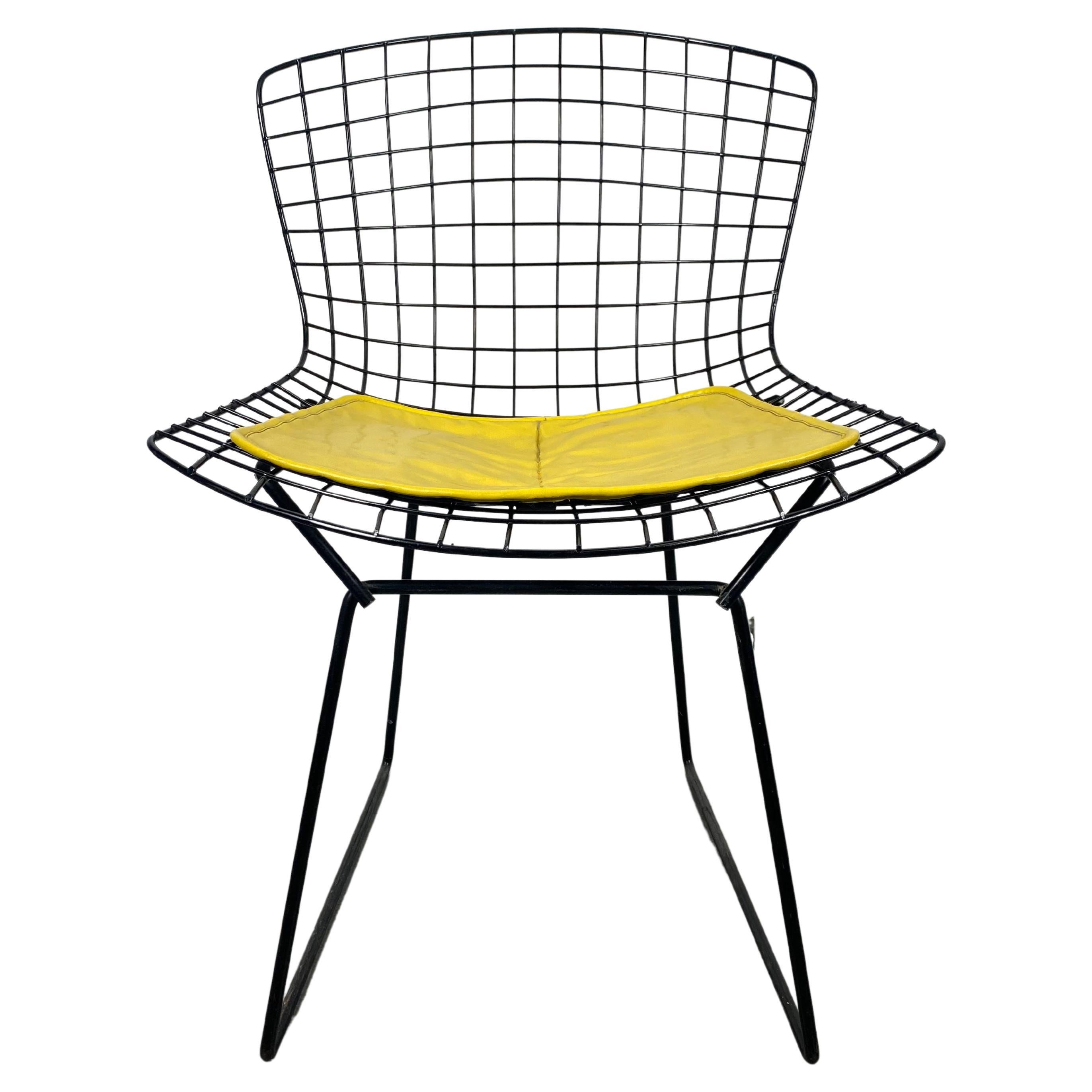 Vintage Mid-Century Black Knoll Bertoia Side Chair, Original Yellow Seat Pad