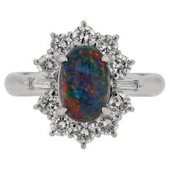Vintage Mid Century Black Opal and Diamond Ring