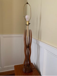 Vintage Mid Century Black Walnut and Brass Table Lamp