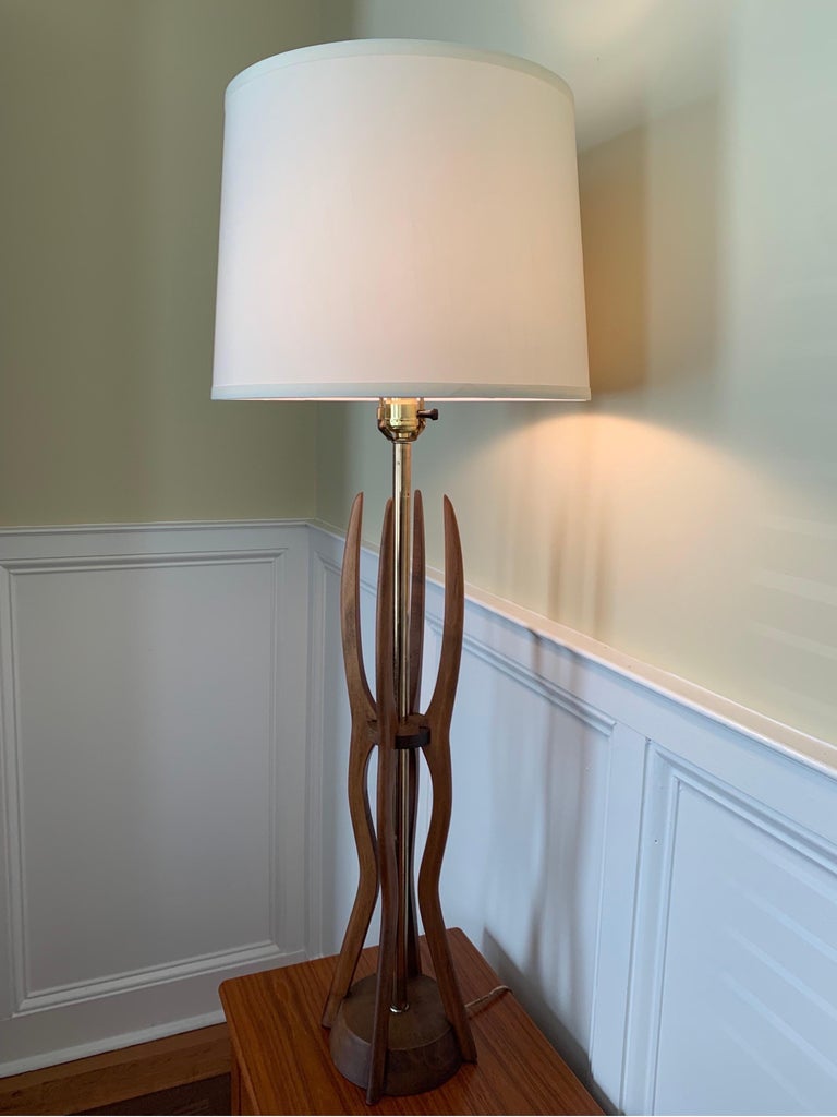 Vintage Mid Century Black Walnut and Brass Table Lamp For Sale at 1stDibs