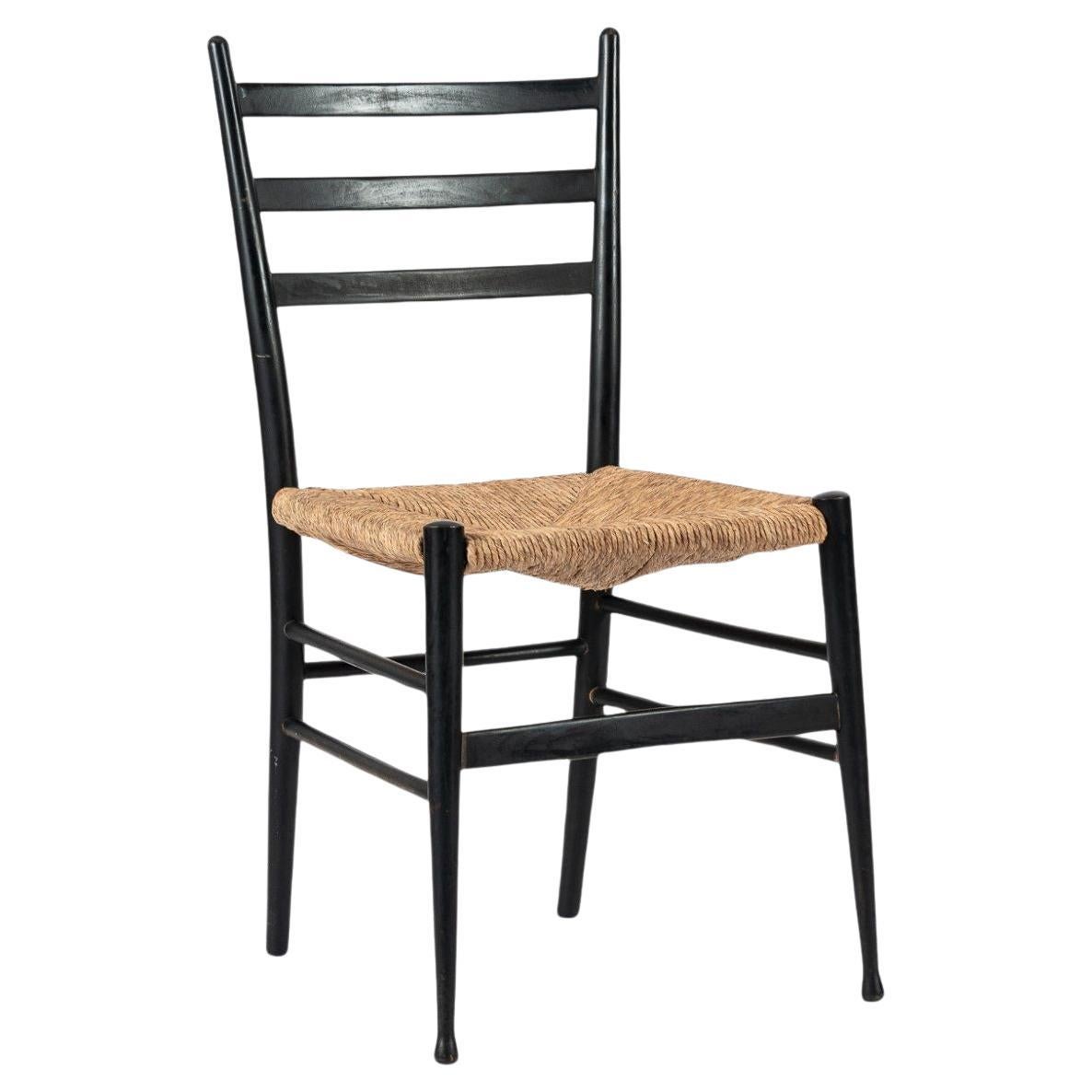 Vintage Mid Century Black Wood and Rush Wicker Dining Chair