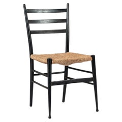 Vintage Mid Century Black Wood and Rush Wicker Dining Chair