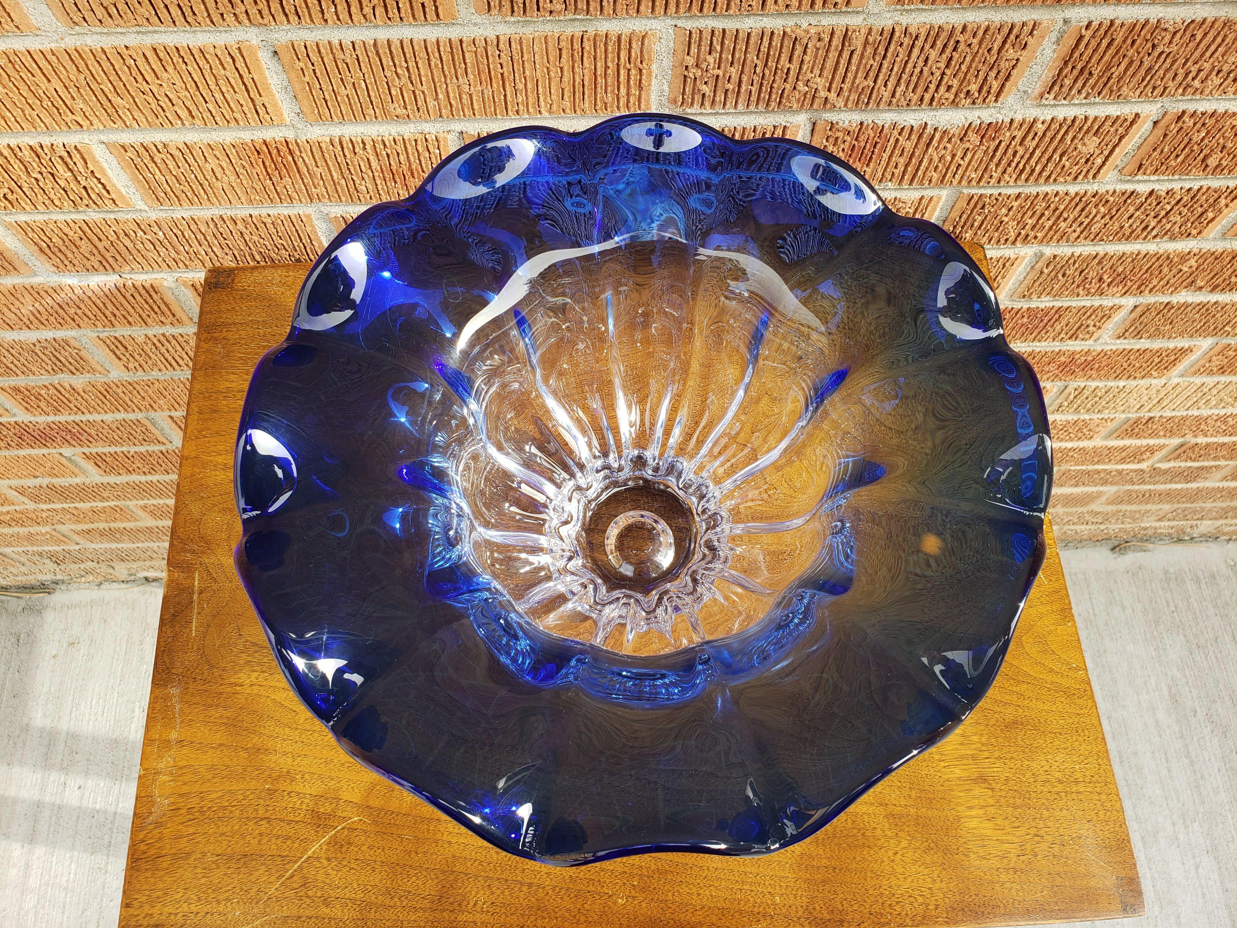 Vintage Mid Century Blue Blown Glass Bowl 1