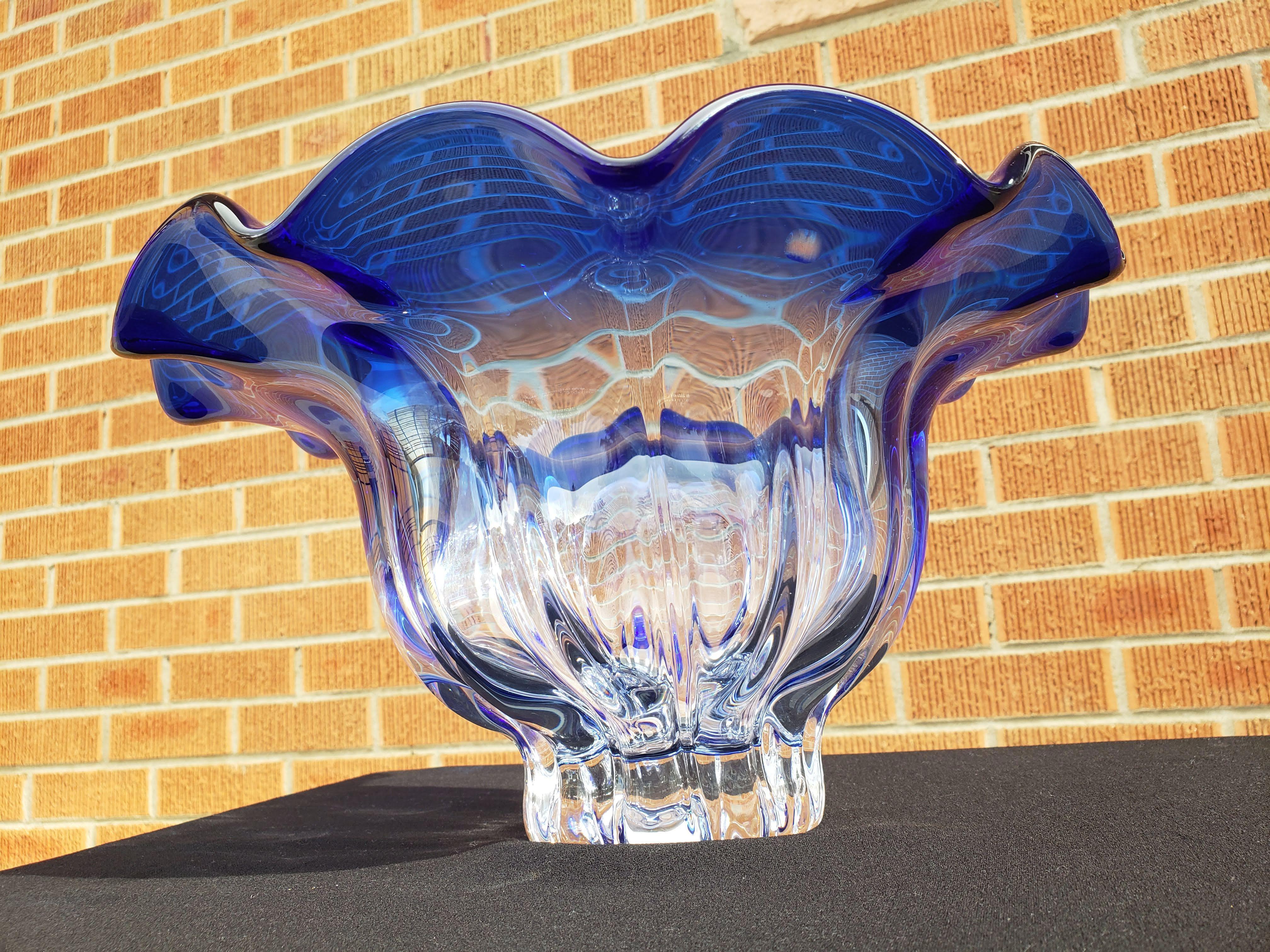 Vintage Mid Century Blue Blown Glass Bowl 2