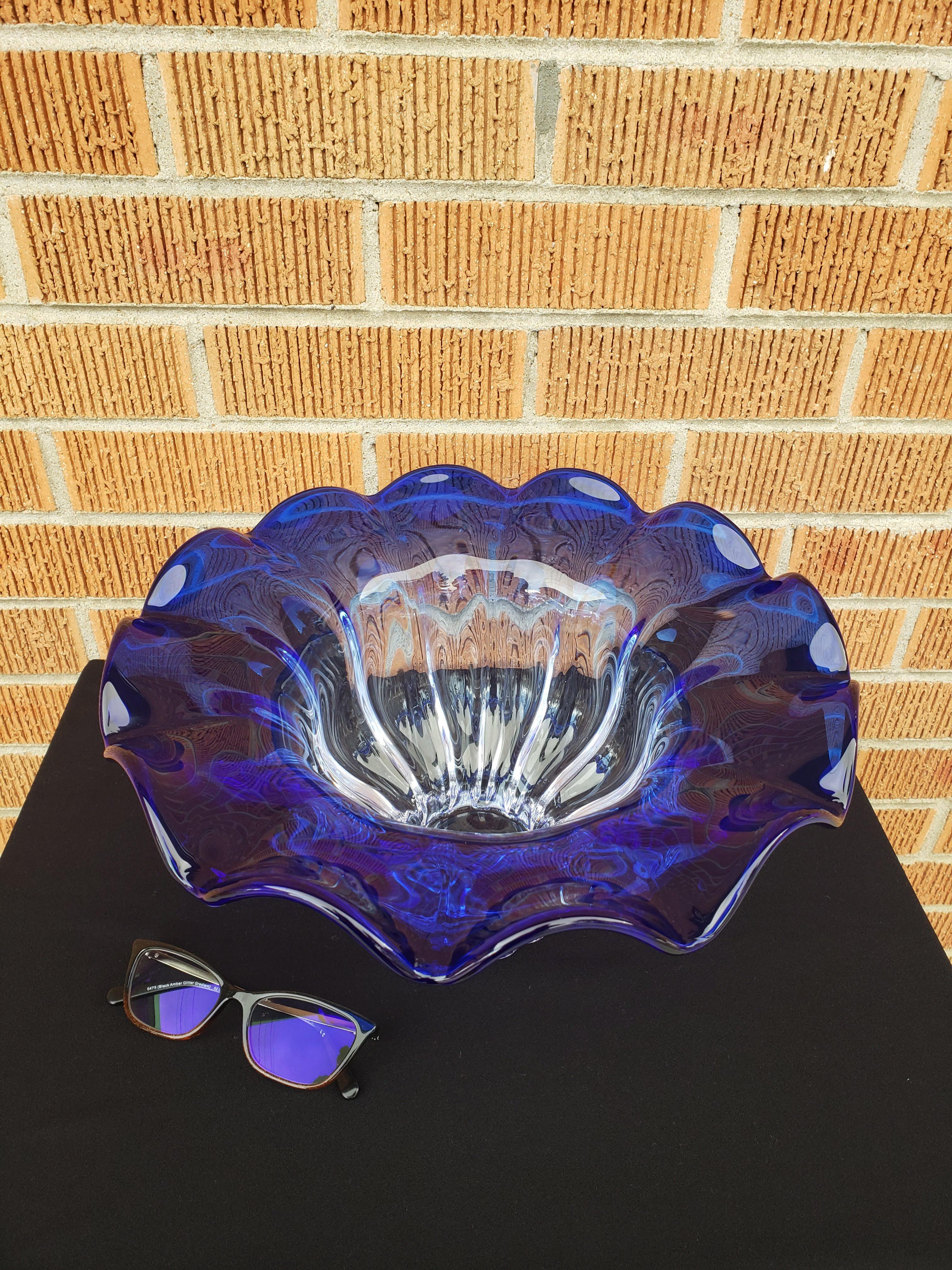 Mid-Century Modern Vintage Mid Century Blue Blown Glass Bowl