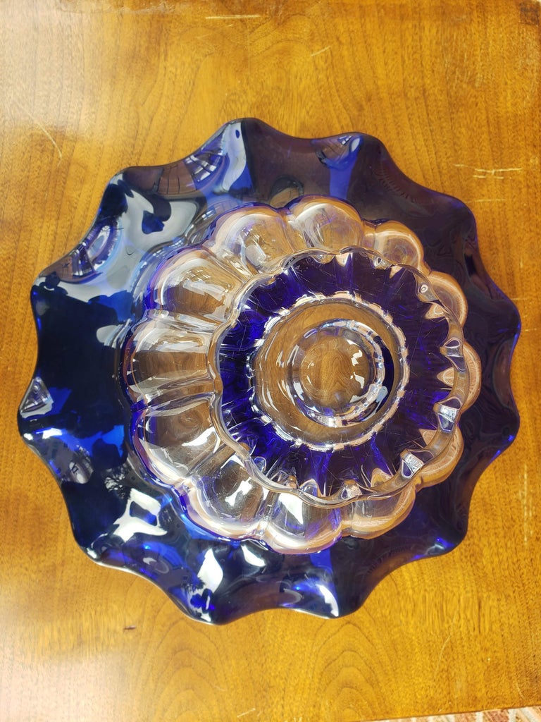 Vintage Mid Century Blue Blown Glass Bowl For Sale at 1stDibs