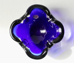 Vintage Mid-Century Blue & Clear Biomorphic Murano Glass Bowl, Dish or Ashtray